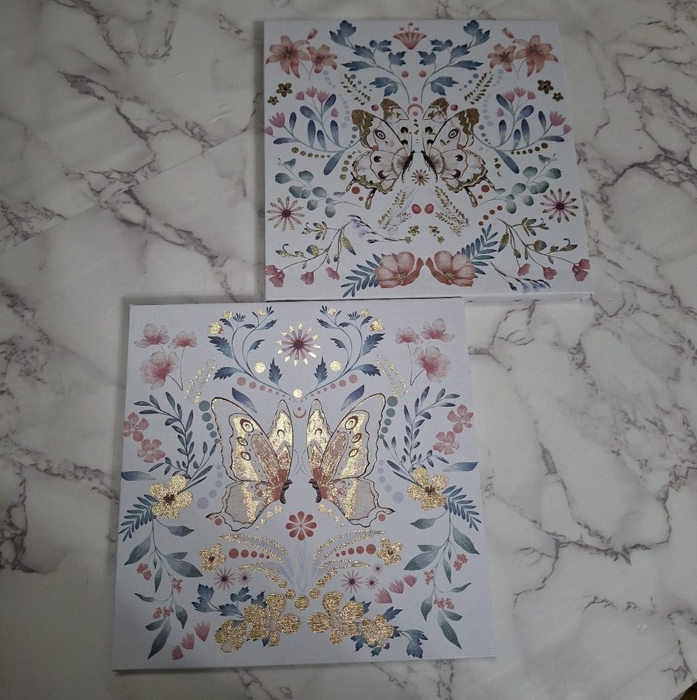 Metallic Floral Butterfly Canvas Set